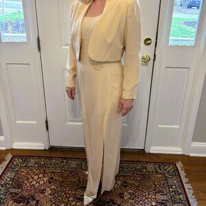 100% Silk & beaded beige gown size 10